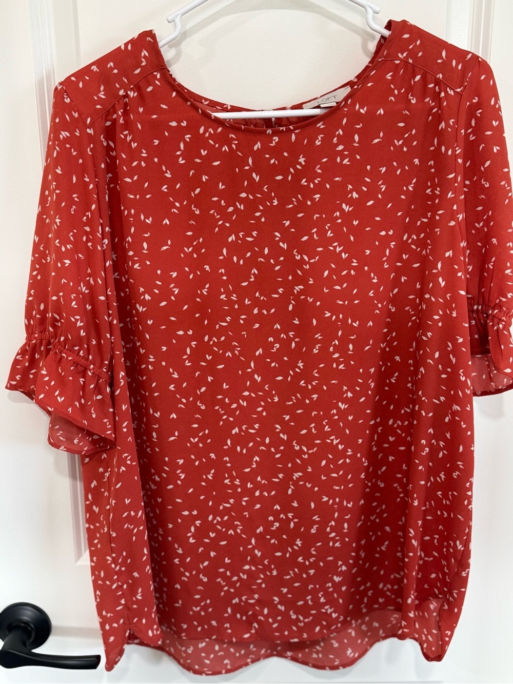 LOFT Outlet Red Blotch-Print Short Sleeve Top